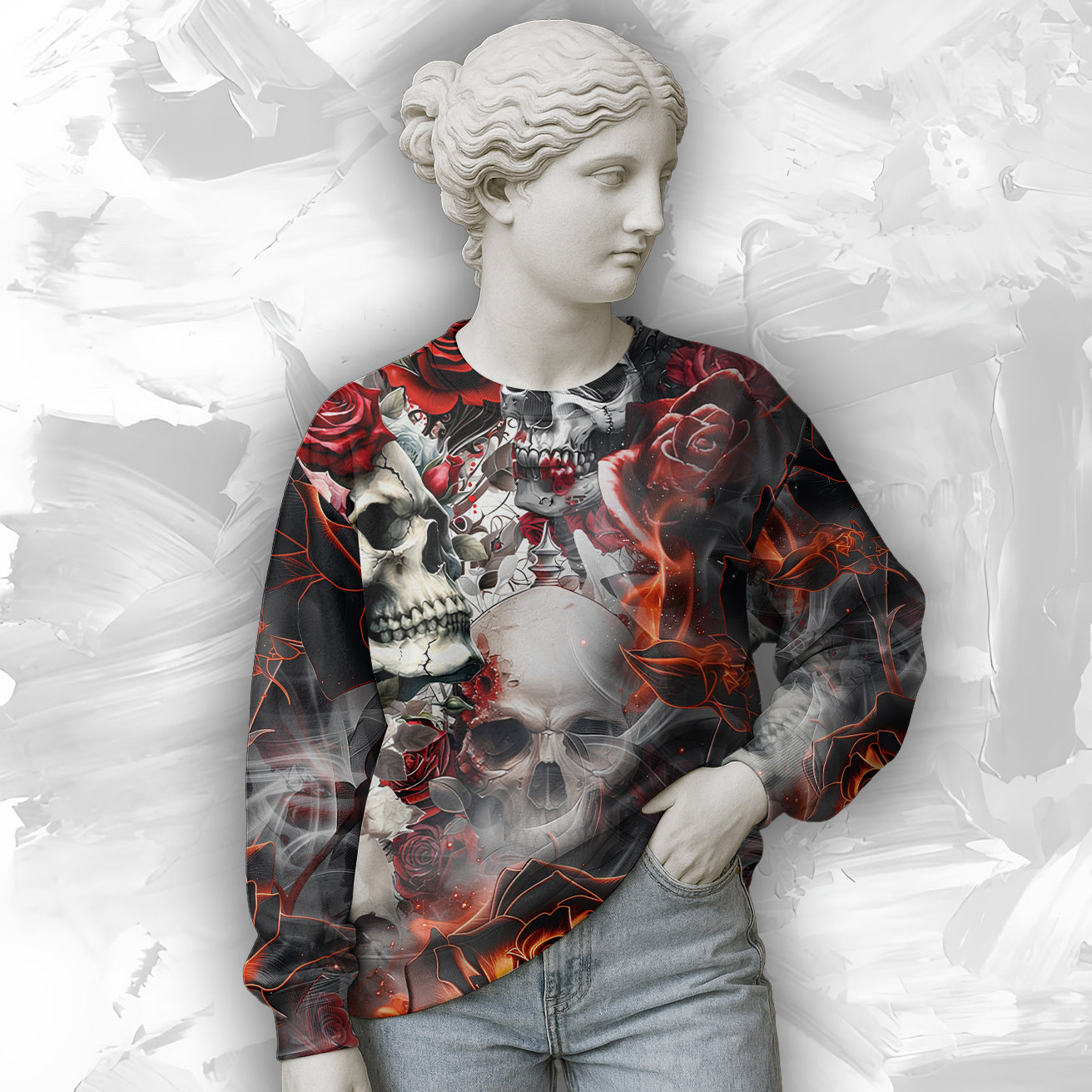 Personalised Rose Flames Of Hell Design Halloween Vibes Sweatshirt - TH02