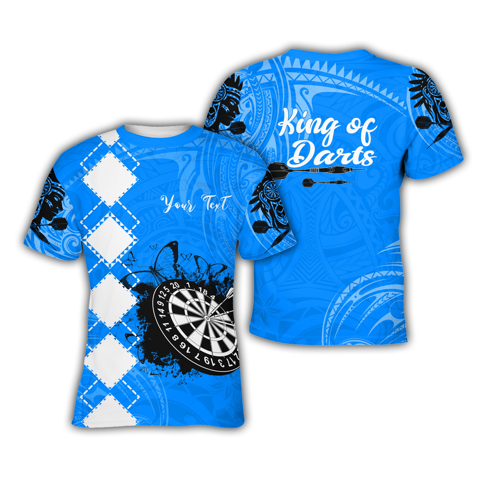 Personalized - Polynesian King Of Darts T-Shirt With Blue Color For Men/Women - TH02