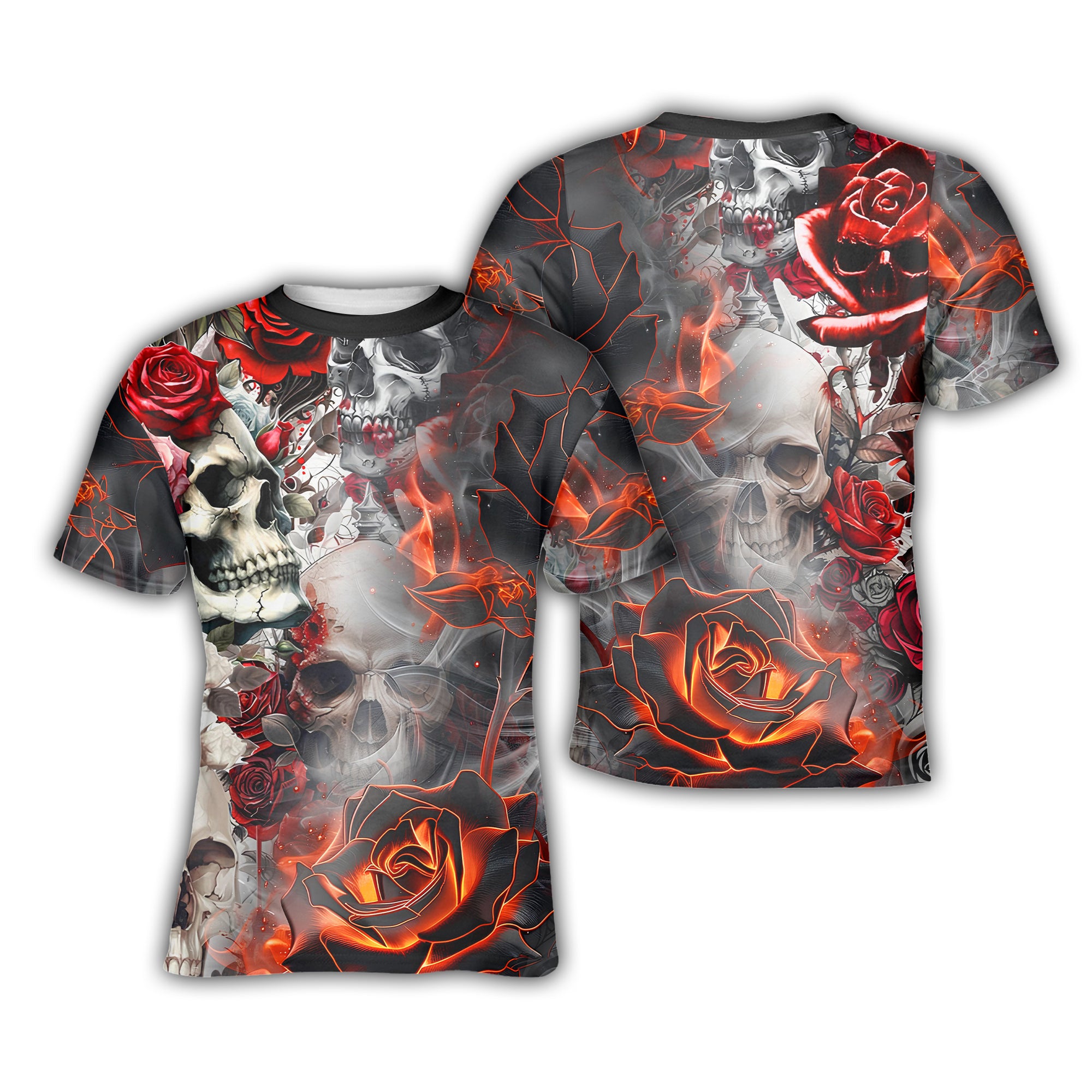 Rose Flames Of Hell Design Halloween Vibes T-Shirt - TH02