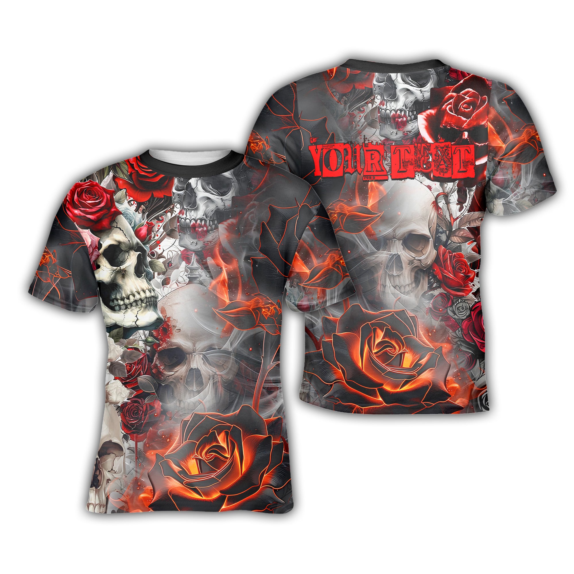 Personalised Rose Flames Of Hell Design Halloween Vibes T-Shirt - TH02