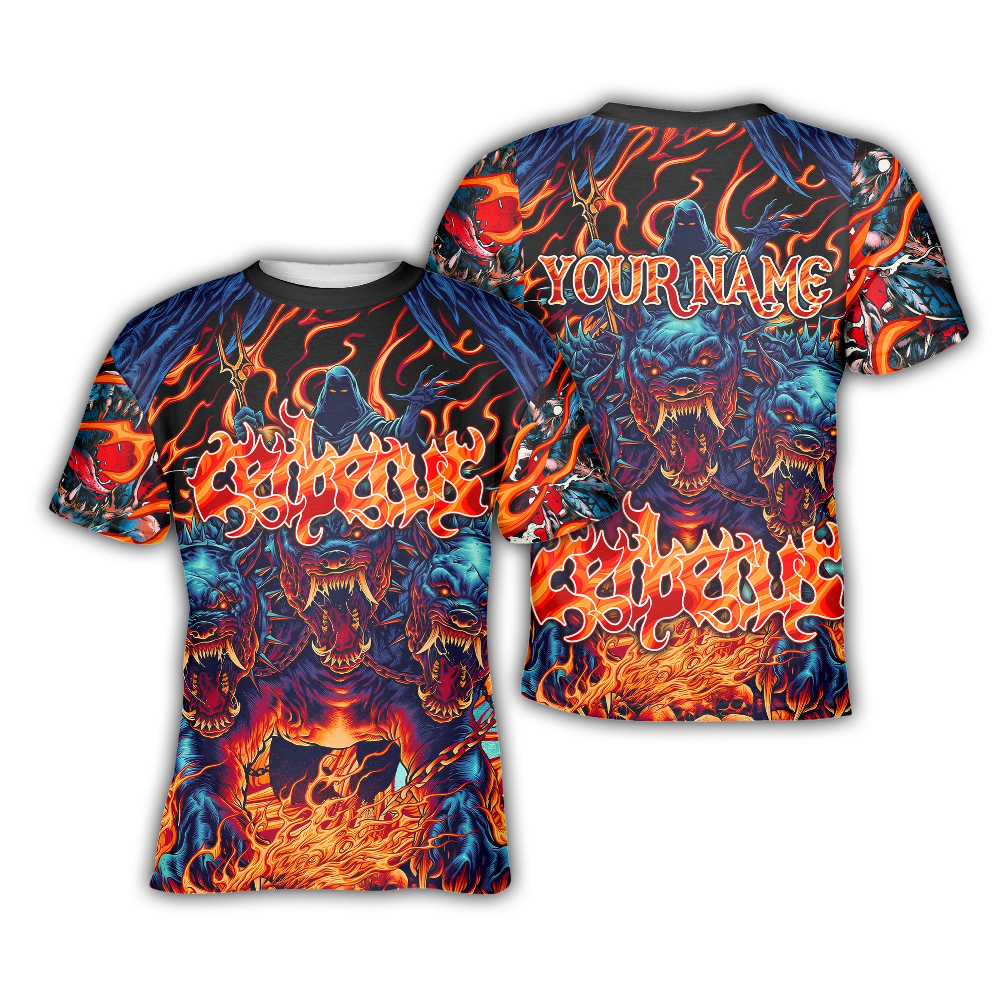 Personalised Cerberus Flame Design Halloween Vibes T-Shirt - TH02