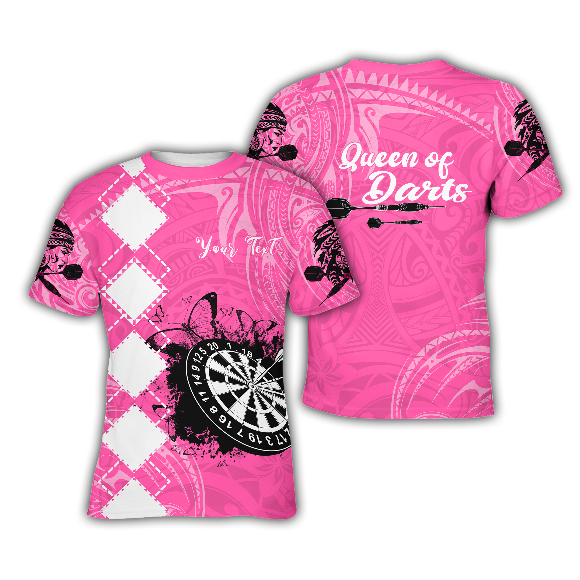 Personalized - Polynesian Queen Of Darts T-Shirt With Pink Color For Men/Women - TH02