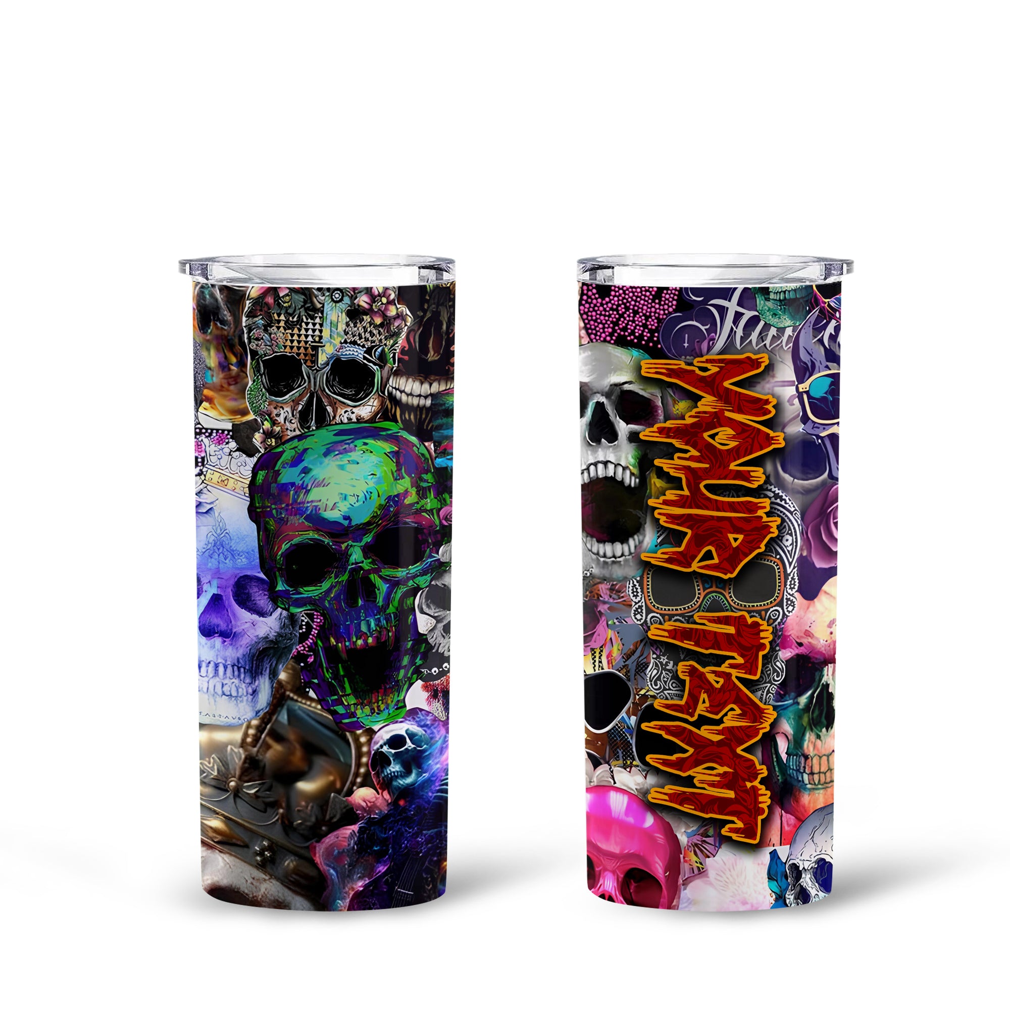 Personalised Skull Art Design Halloween Vibes Skinny Tumbler – 20oz - TH02