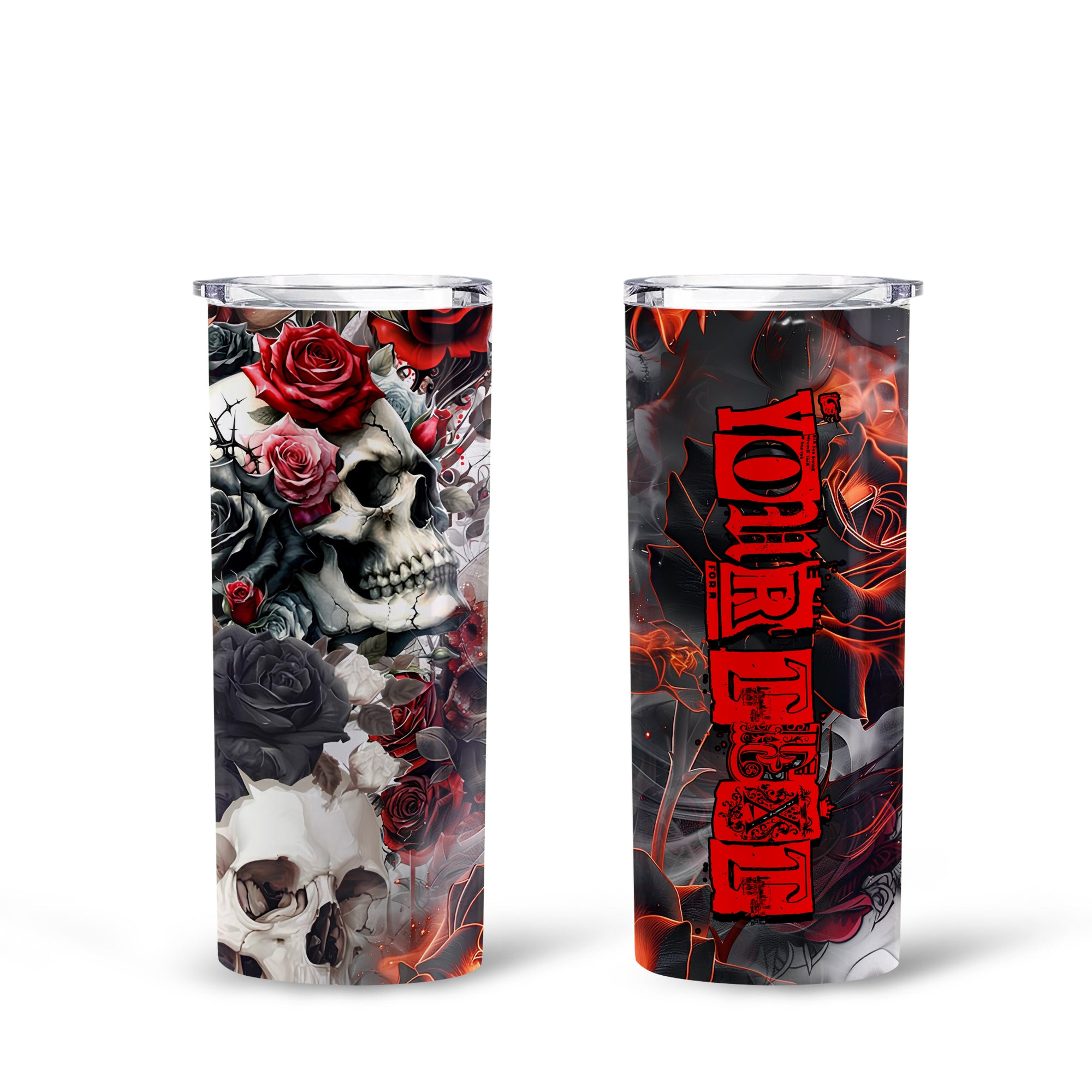 Personalised Rose Flames Of Hell Design Halloween Vibes Skinny Tumbler – 20oz - TH02