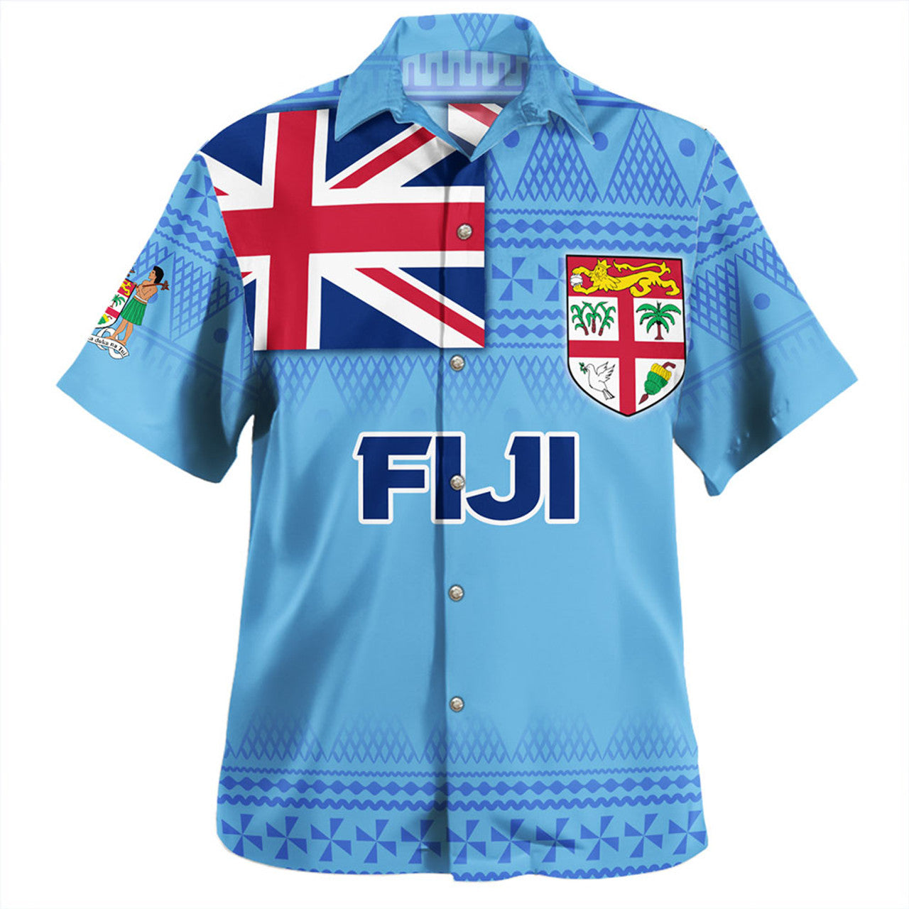 Fiji Flag Color With Traditional Patterns Hawaiian Shirt Unisex