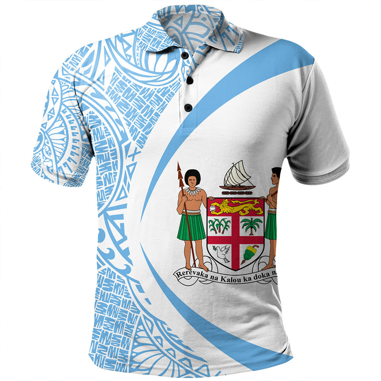 Fiji Coat Of Arm Lauhala Circle White And Blue Polo Shirt Unisex