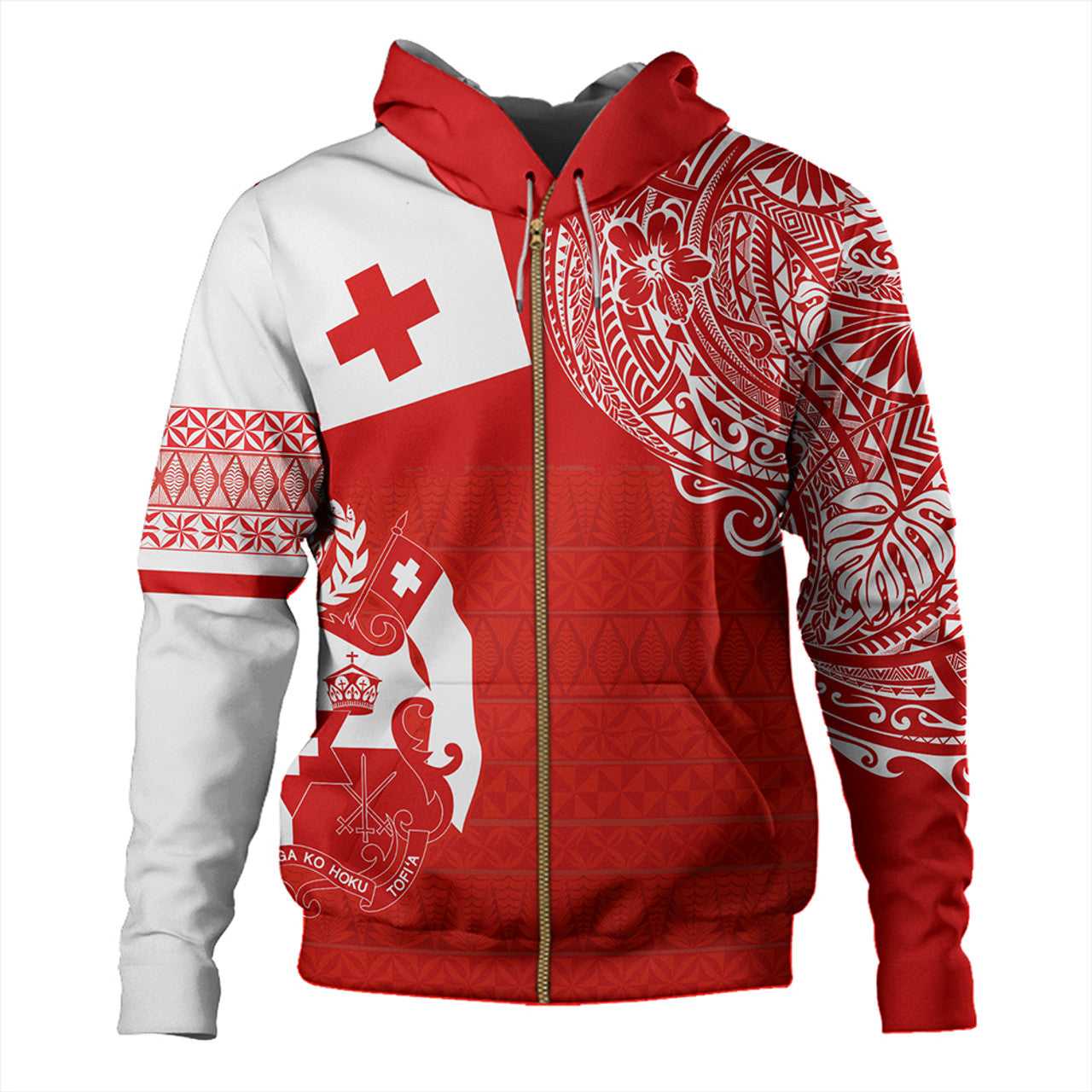 Tonga Coat Of Arms Flag With Polynesian Pattern Hoodie For Men/Women