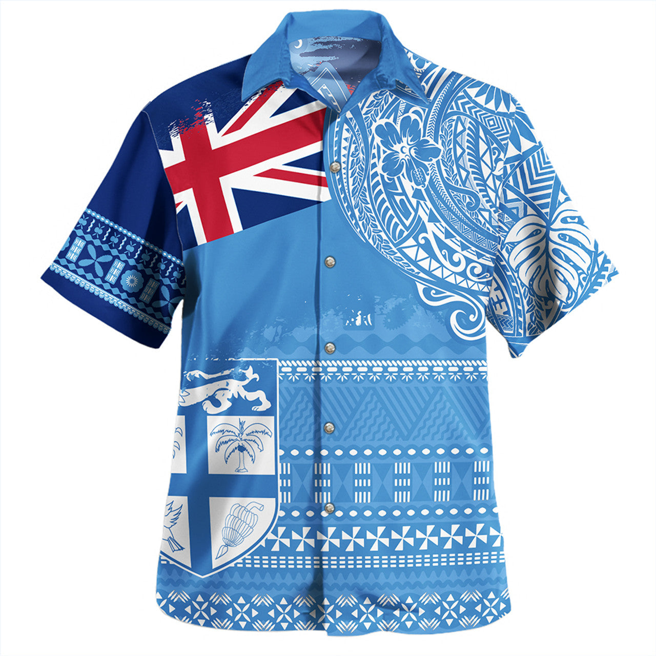 Fiji Polynesian Flag With Coat Of Arms Hawaiian Shirt Unisex