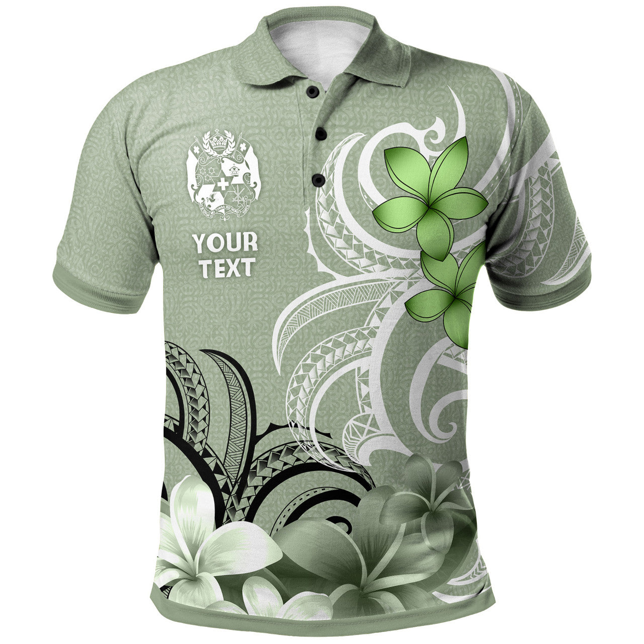 Tonga Polo Shirt Custom Personalised Floral Spirit Sage - AL01