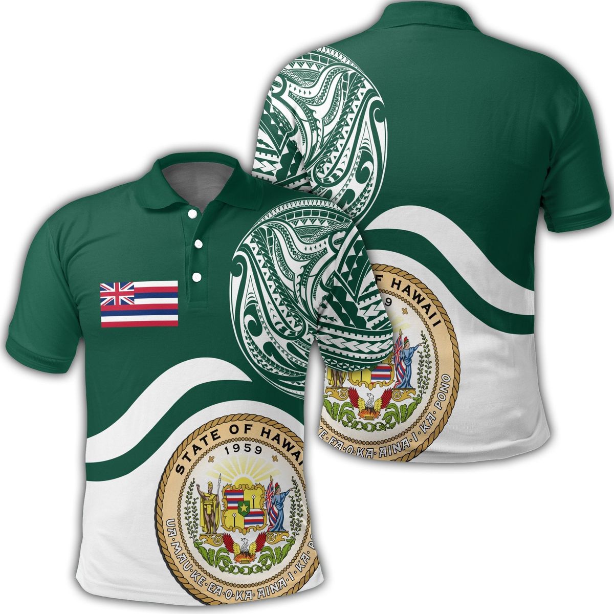 Hawaii Coat Of Arms Waveshape Style Polo Shirt Unisex