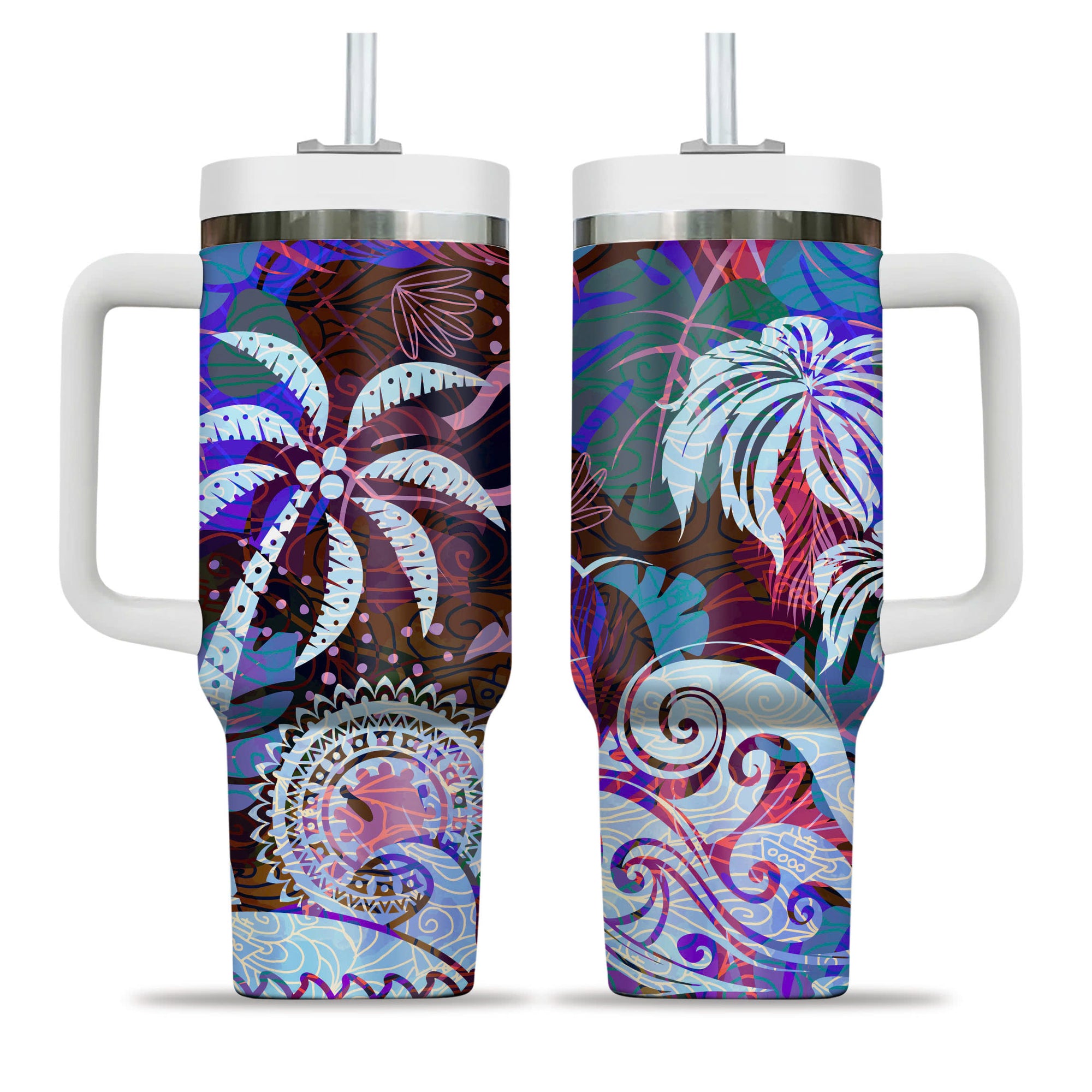 Tropical Waves and Palm Trees Premium Handle With Tumbler – 40oz - TH02