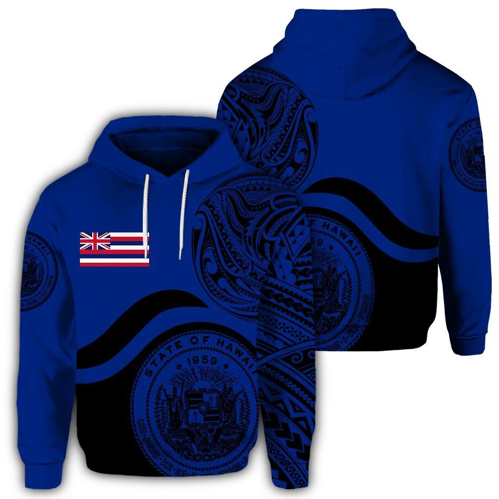 Hawaii Coat of Arms Waveshape Style Blue Hoodie Unisex