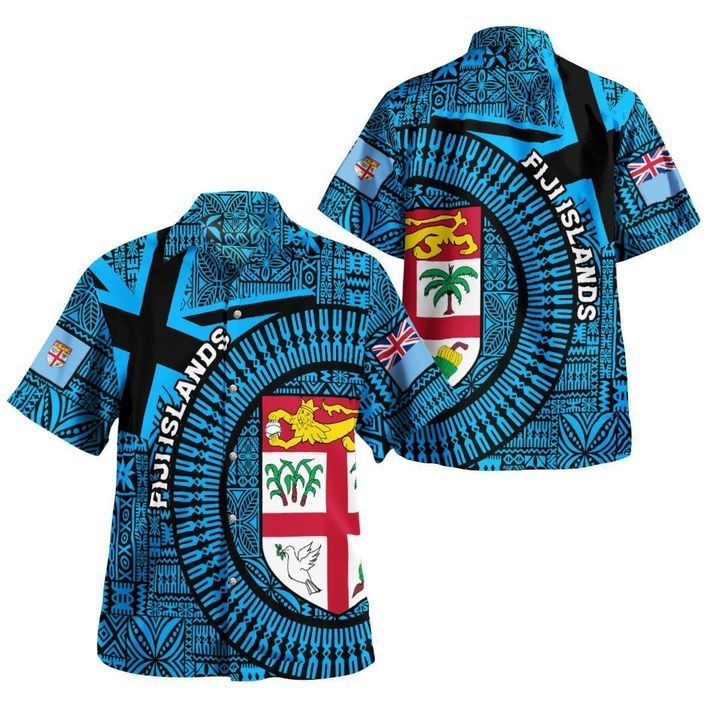 Fiji Islands Circle Fijian Tapa Blue Hawaiian Shirt Unisex