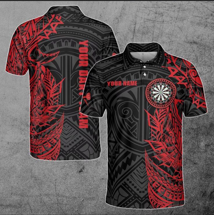 Personalised - Tribal Tattoo Red Black Darts Team Polo Shirt For Men/Women