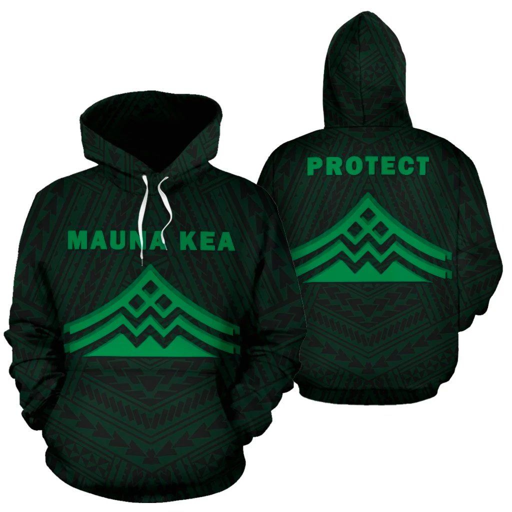 Hawaii Mauna Kea With Polynesian Pattern Green Hoodie Unisex