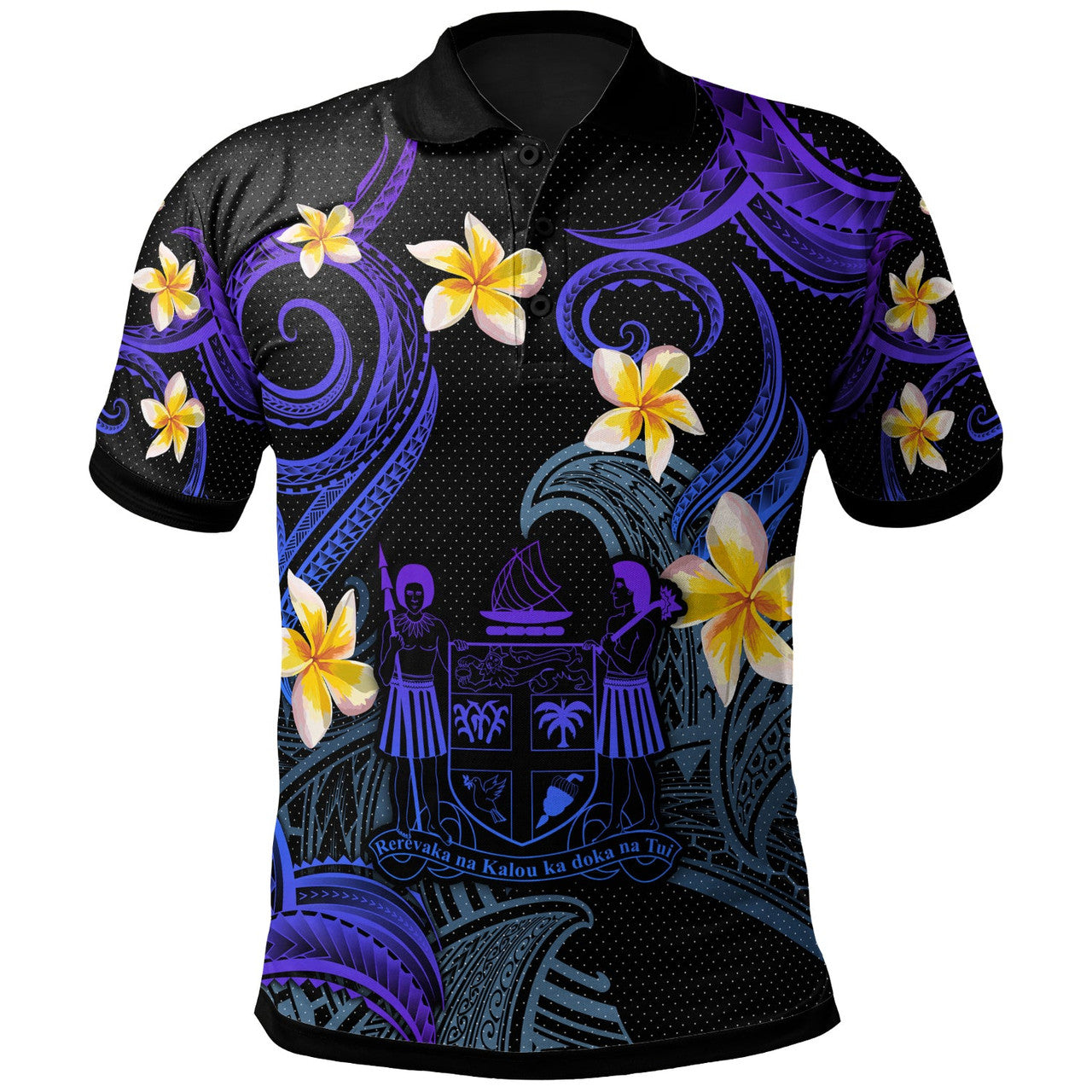 Fiji Polynesian Waves with Plumeria Flowers Polo Shirt Unisex