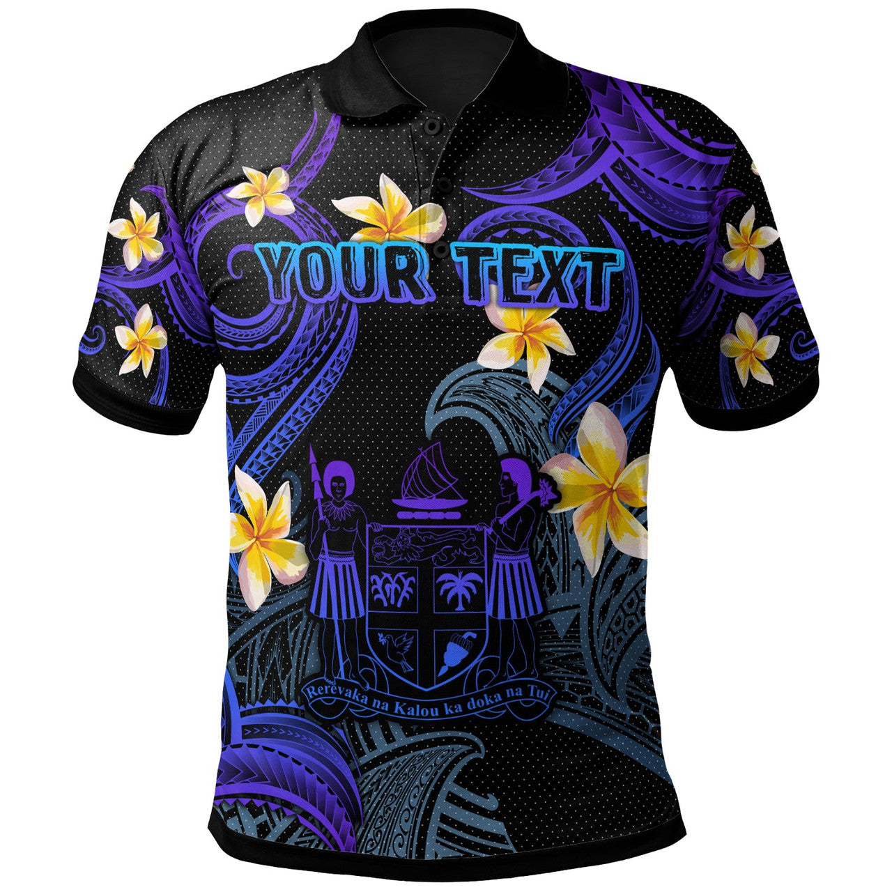 Personalised - Fiji Polynesian Waves with Plumeria Flowers Polo Shirt Unisex