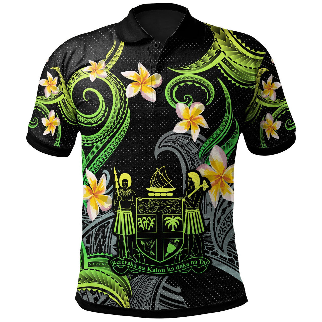 Fiji Polynesian Waves with Plumeria Flowers Polo Shirt Unisex