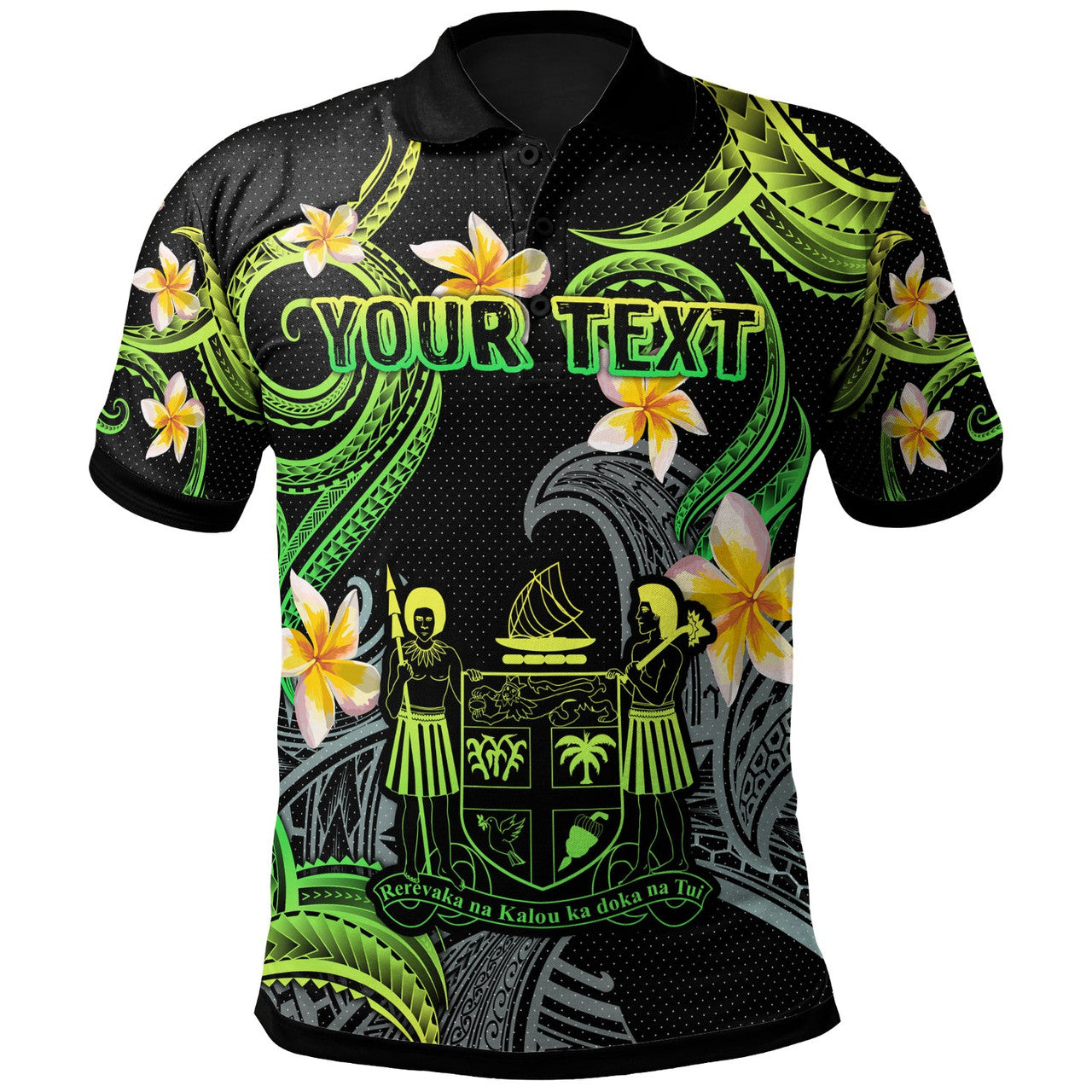 Personalised - Fiji Polynesian Waves with Plumeria Flowers Polo Shirt Unisex
