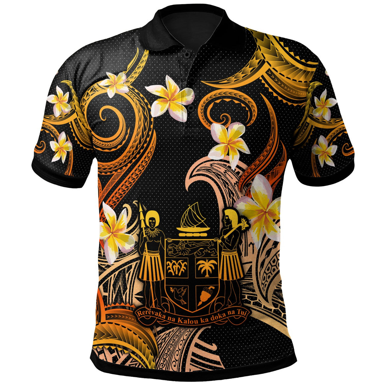 Fiji Polynesian Waves with Plumeria Flowers Polo Shirt Unisex