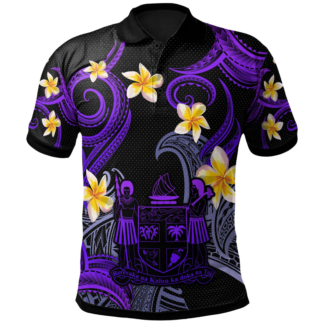 Fiji Polynesian Waves with Plumeria Flowers Polo Shirt Unisex