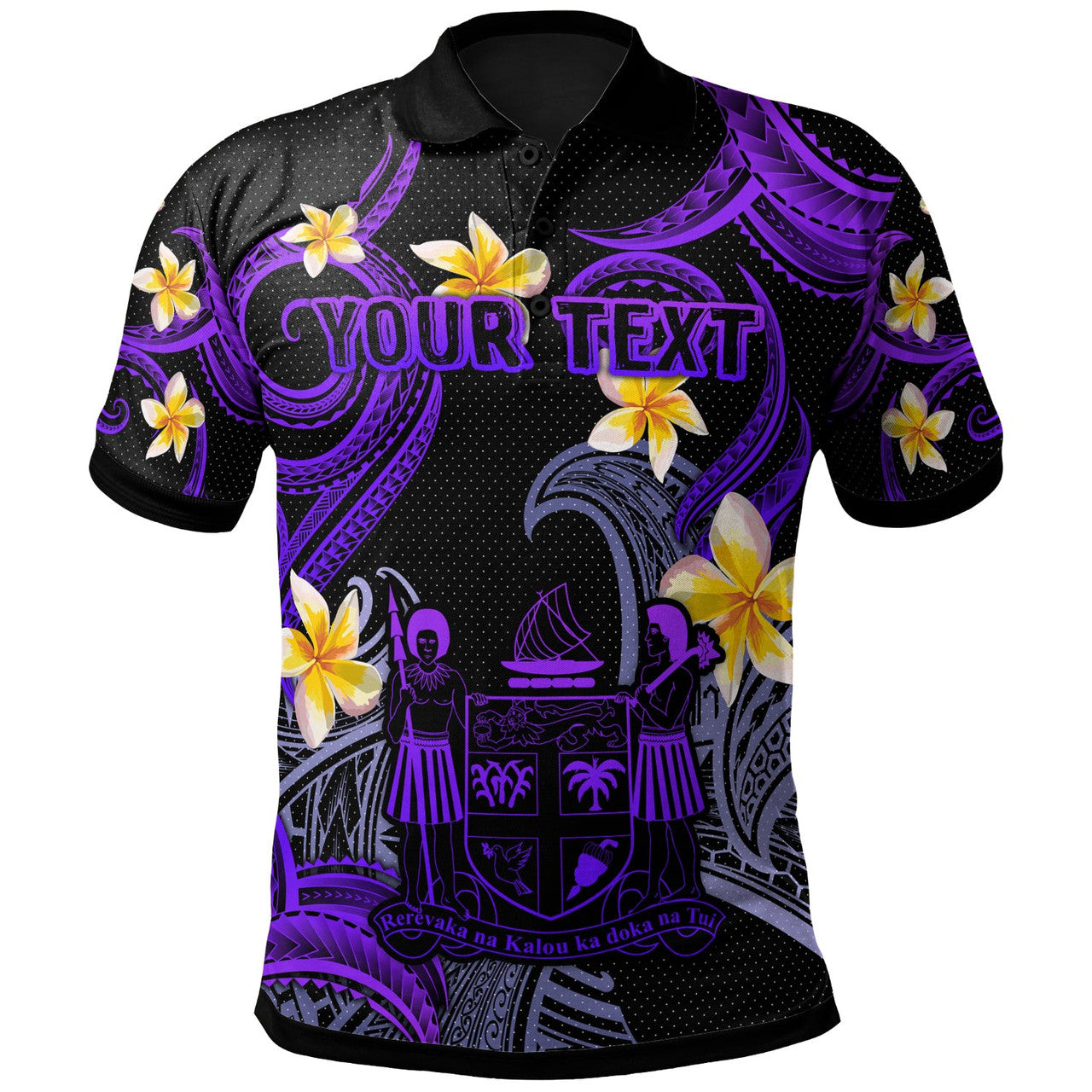 Personalised - Fiji Polynesian Waves with Plumeria Flowers Polo Shirt Unisex