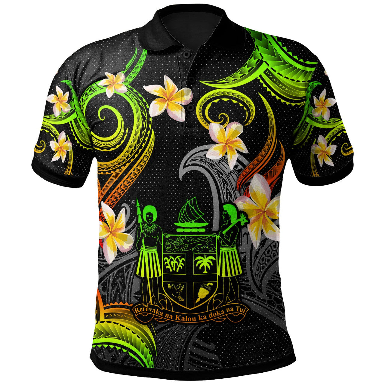 Fiji Polynesian Waves with Plumeria Flowers Polo Shirt Unisex