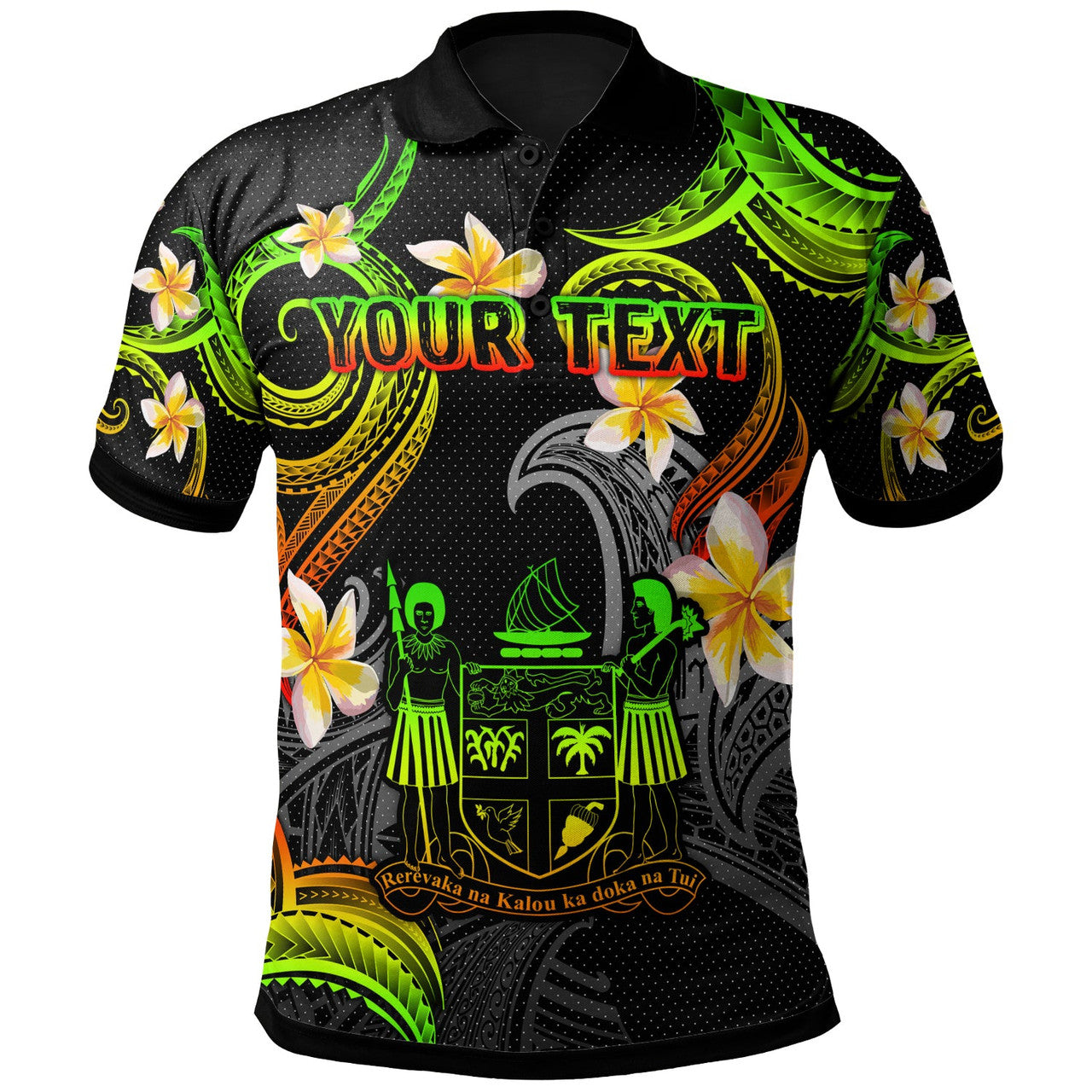 Personalised - Fiji Polynesian Waves with Plumeria Flowers Polo Shirt Unisex