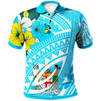 Fiji Polynesian Pattern Aquamarine Stone Color Polo Shirt Unisex