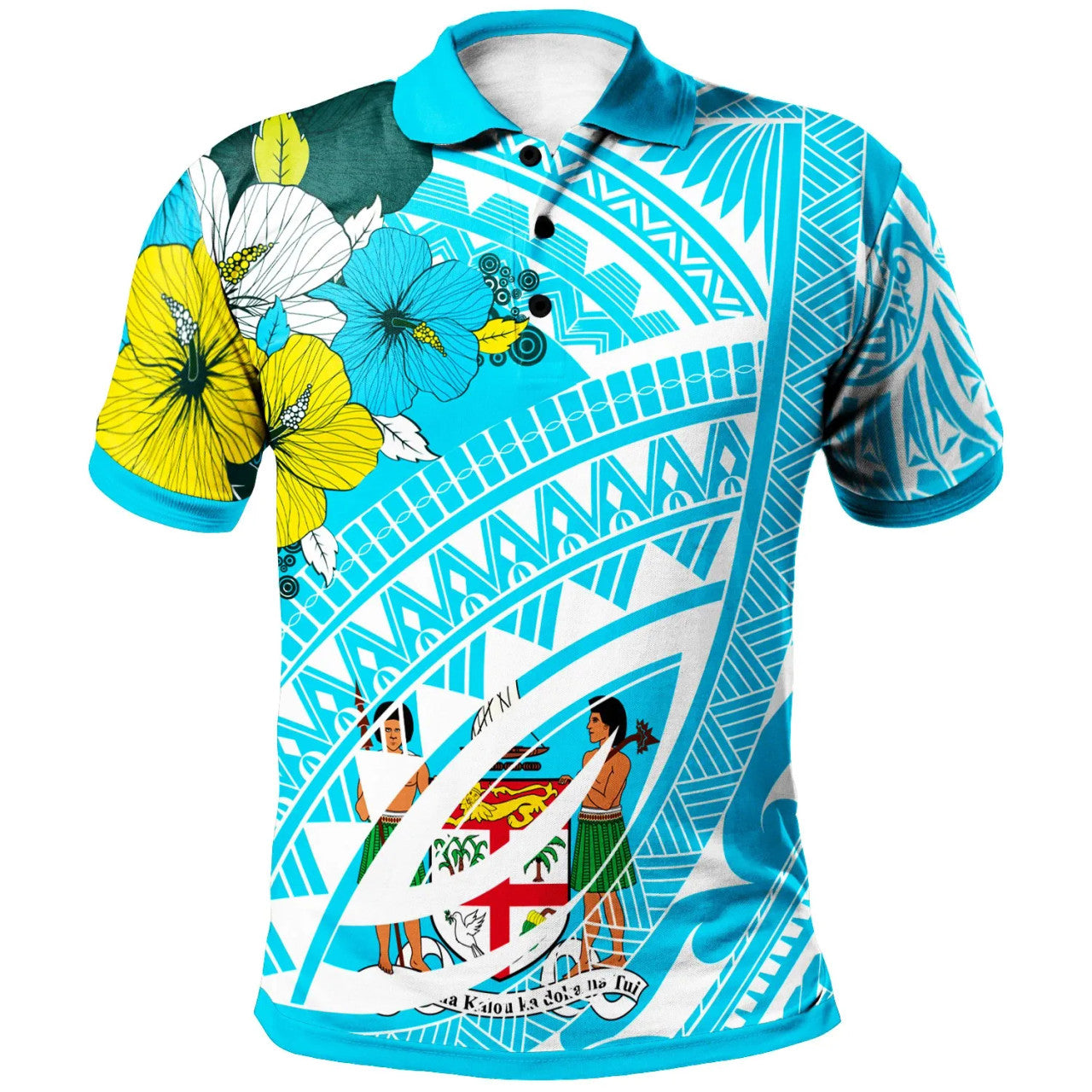 Fiji Polynesian Pattern Aquamarine Stone Color Polo Shirt Unisex