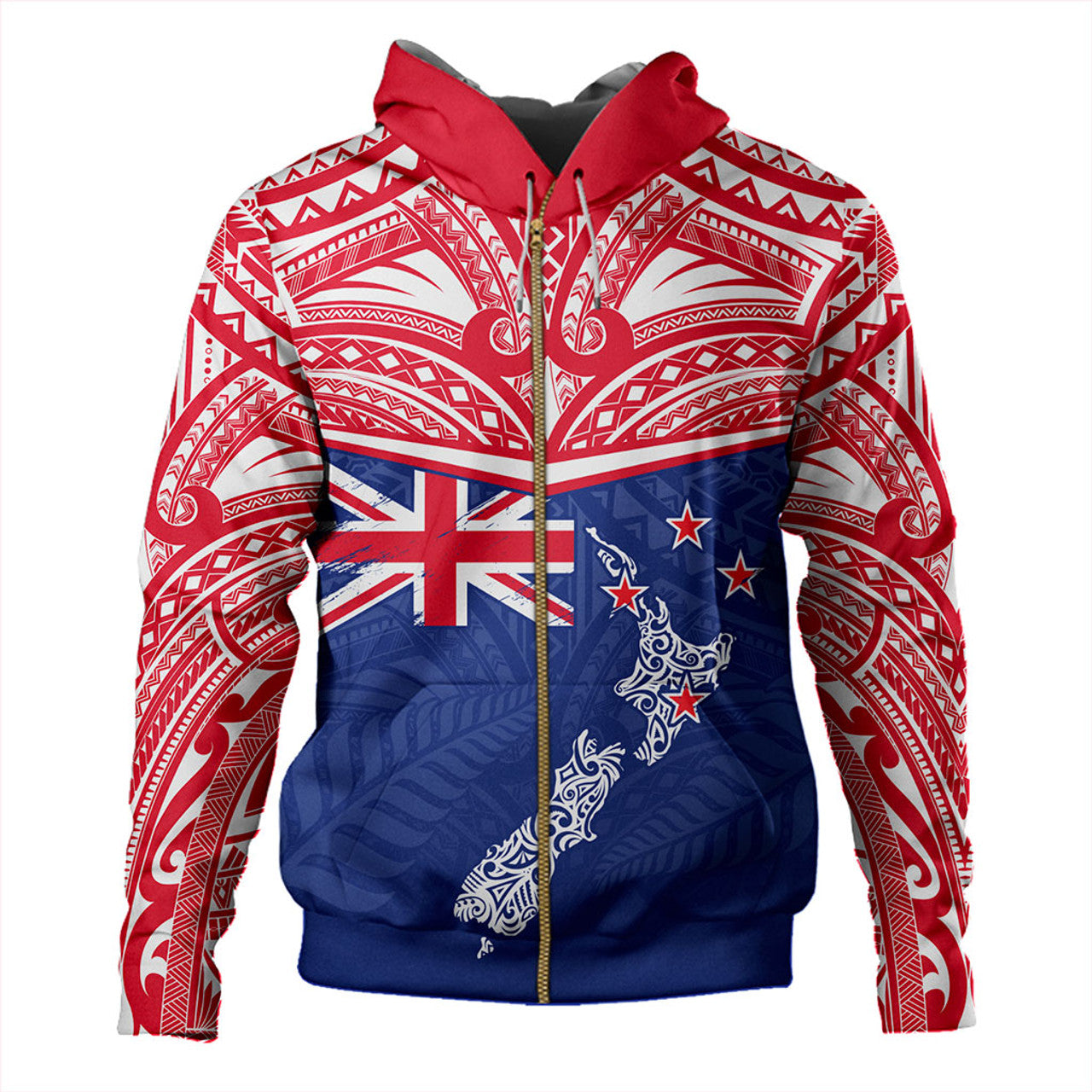 New Zealand Flag With Map And Maori Pattern Hoodie For Men/Women