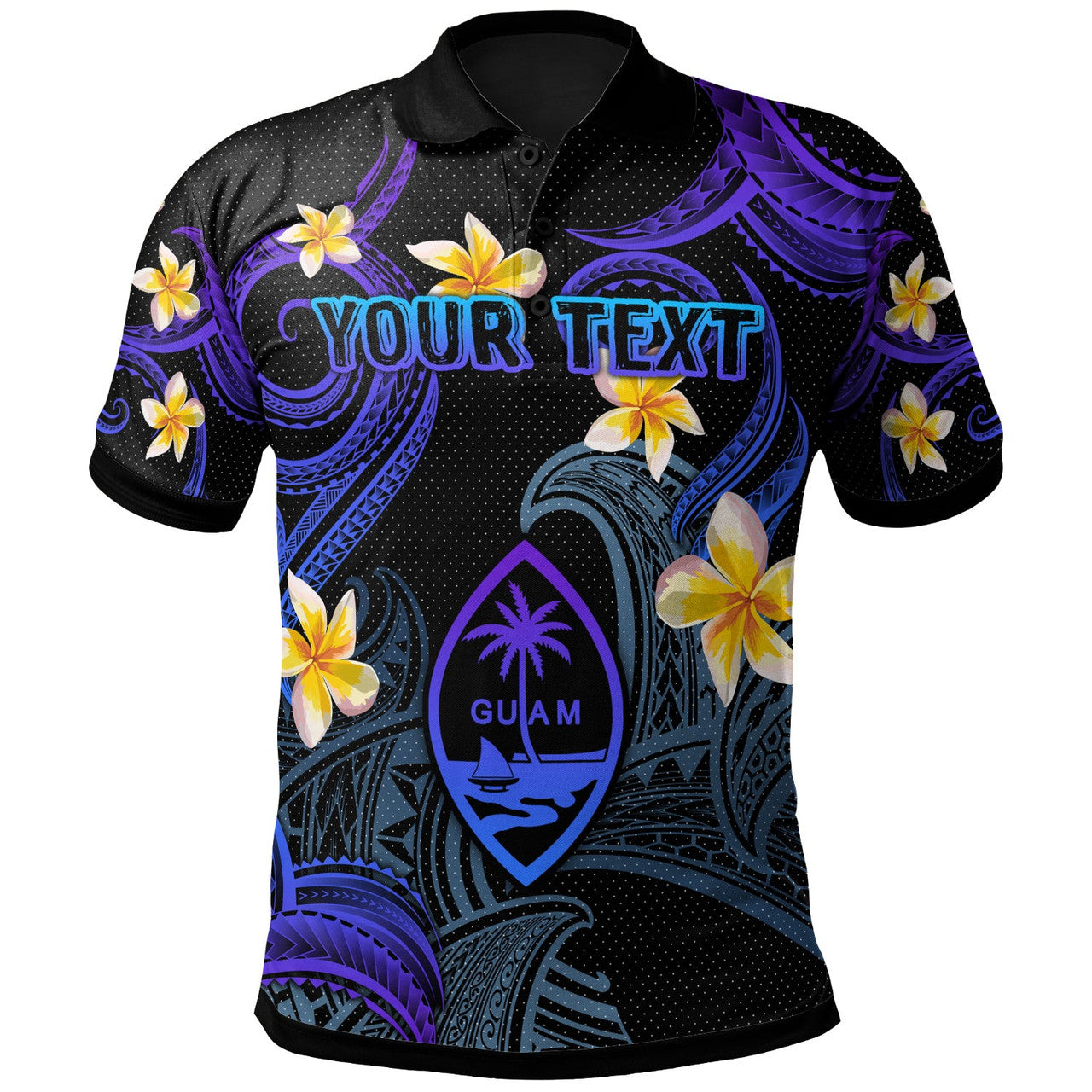 Personalised - Guam Polynesian Waves with Plumeria Flowers Polo Shirt Unisex