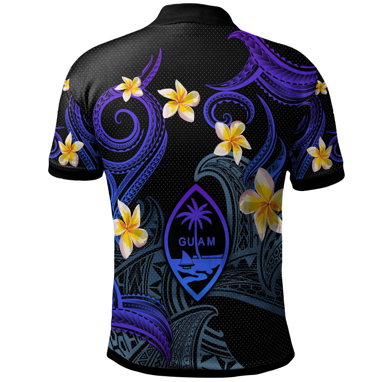 Personalised - Guam Polynesian Waves with Plumeria Flowers Polo Shirt Unisex