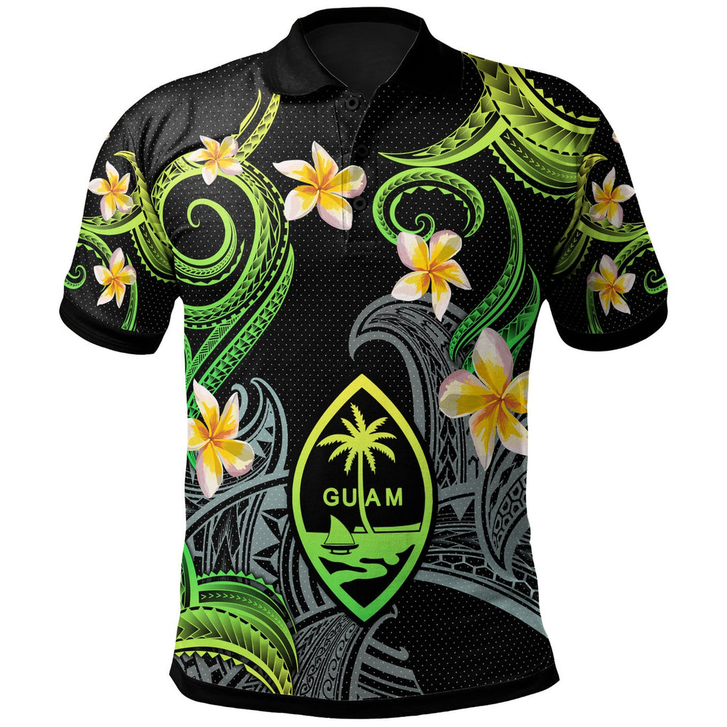 Guam Polynesian Waves with Plumeria Flowers Polo Shirt Unisex