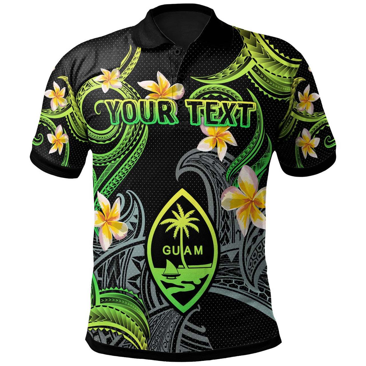 Personalised - Guam Polynesian Waves with Plumeria Flowers Polo Shirt Unisex