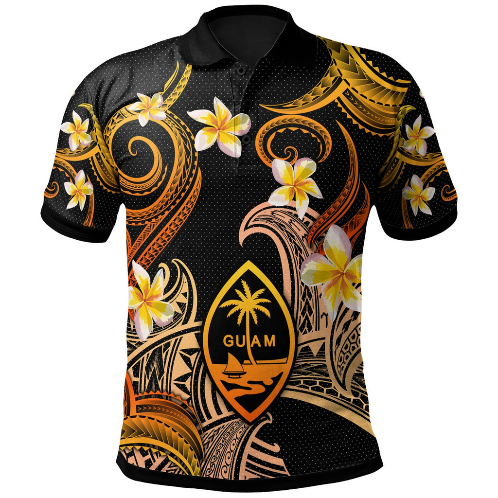 Guam Polynesian Waves with Plumeria Flowers Polo Shirt Unisex