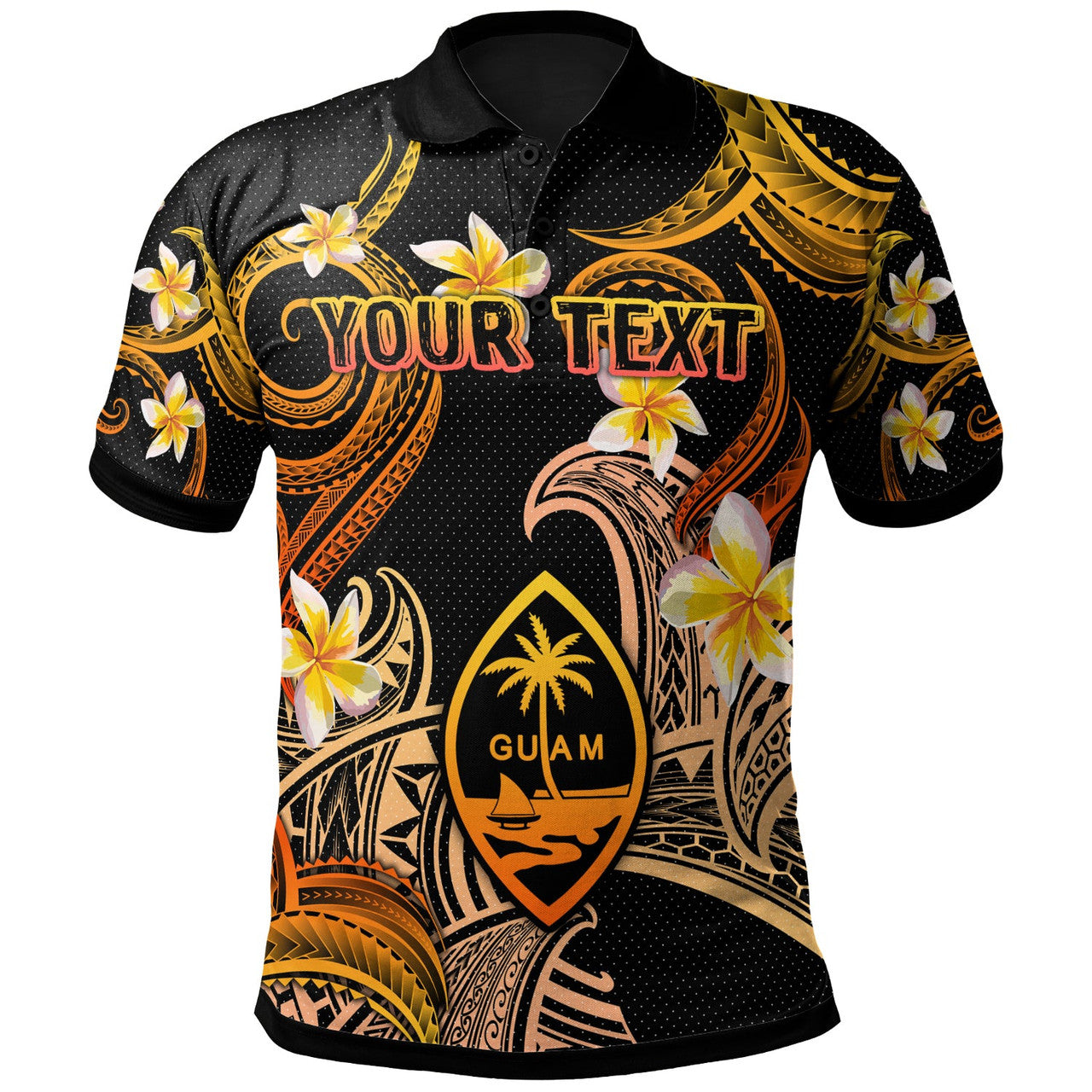 Personalised - Guam Polynesian Waves with Plumeria Flowers Polo Shirt Unisex
