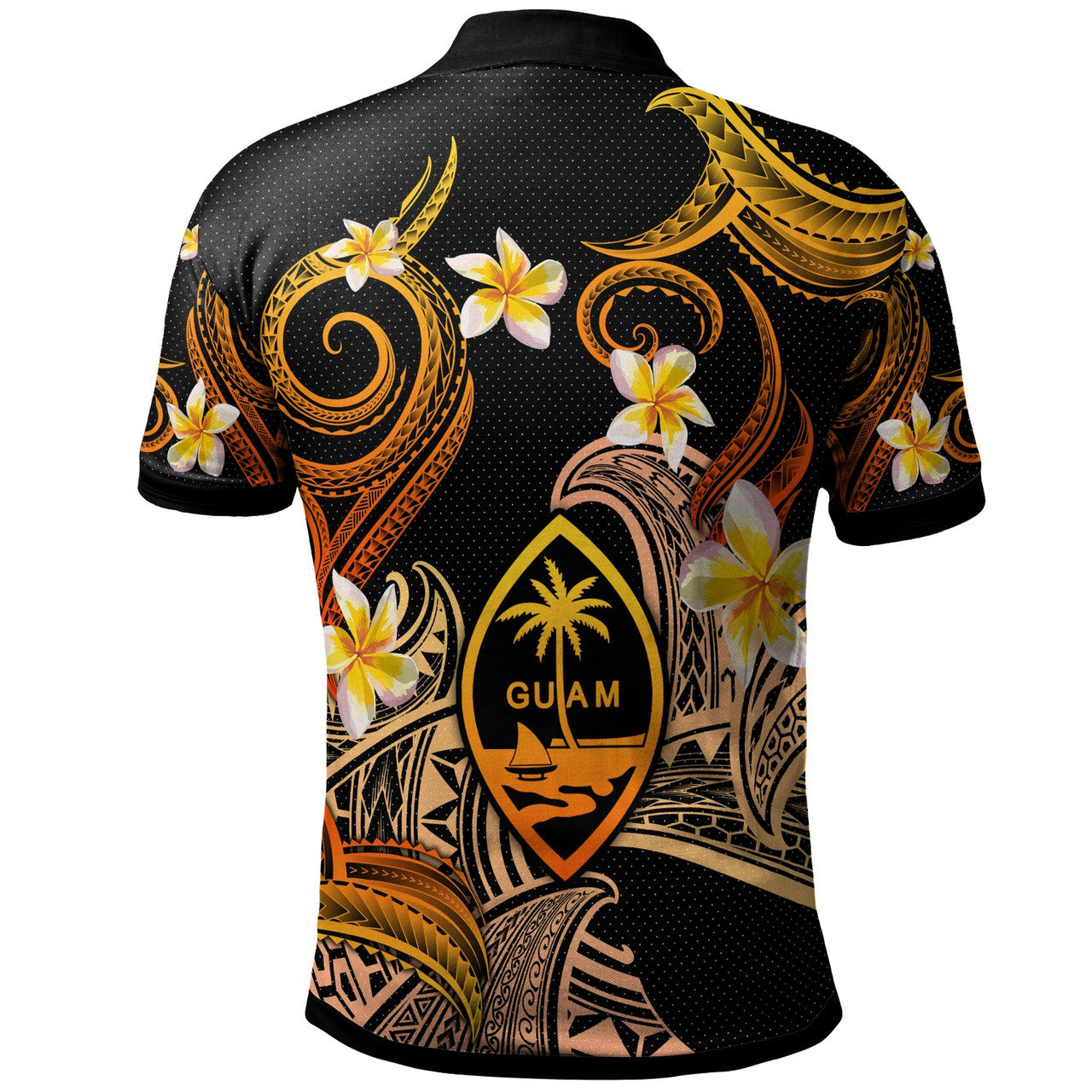 Personalised - Guam Polynesian Waves with Plumeria Flowers Polo Shirt Unisex