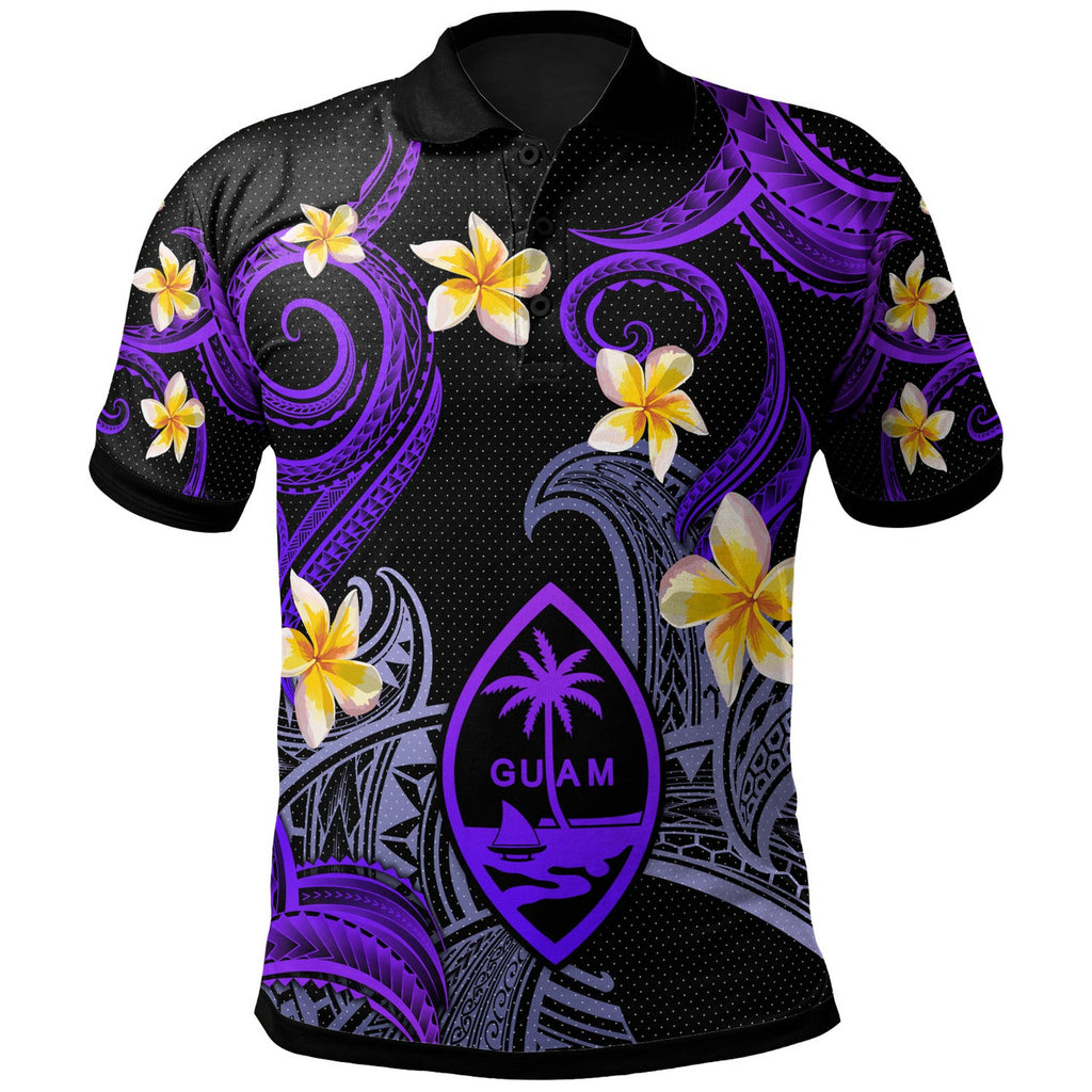 Guam Polynesian Waves with Plumeria Flowers Polo Shirt Unisex