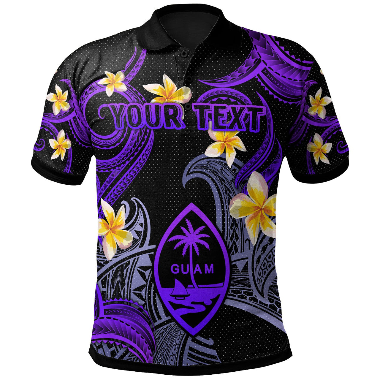 Personalised - Guam Polynesian Waves with Plumeria Flowers Polo Shirt Unisex