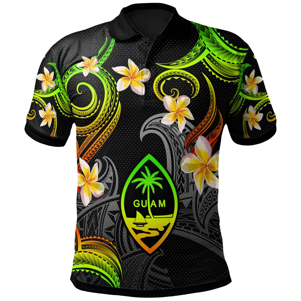 Guam Polynesian Waves with Plumeria Flowers Polo Shirt Unisex