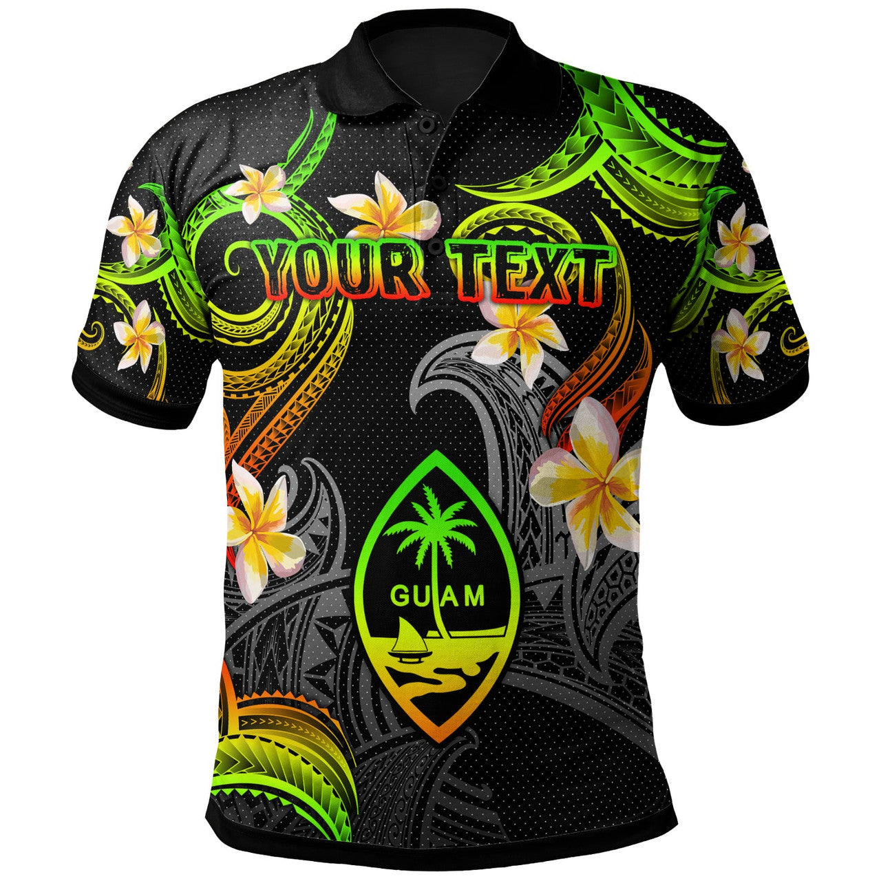 Personalised - Guam Polynesian Waves with Plumeria Flowers Polo Shirt Unisex