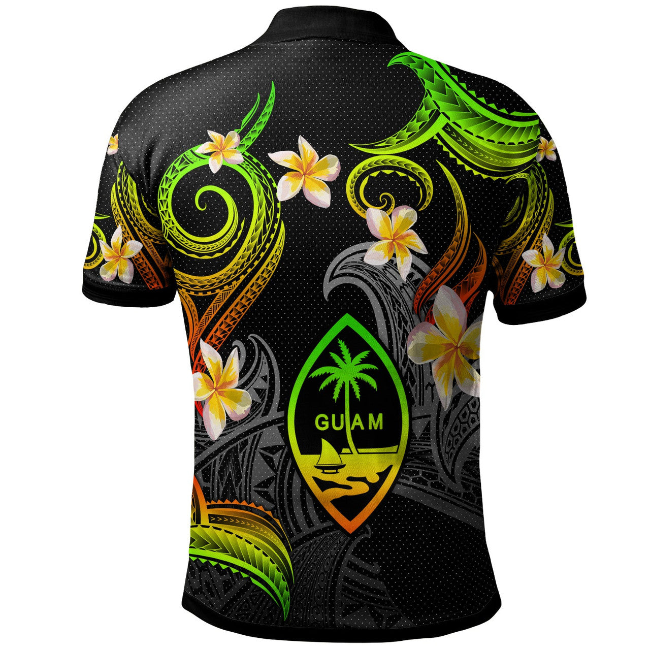 Personalised - Guam Polynesian Waves with Plumeria Flowers Polo Shirt Unisex