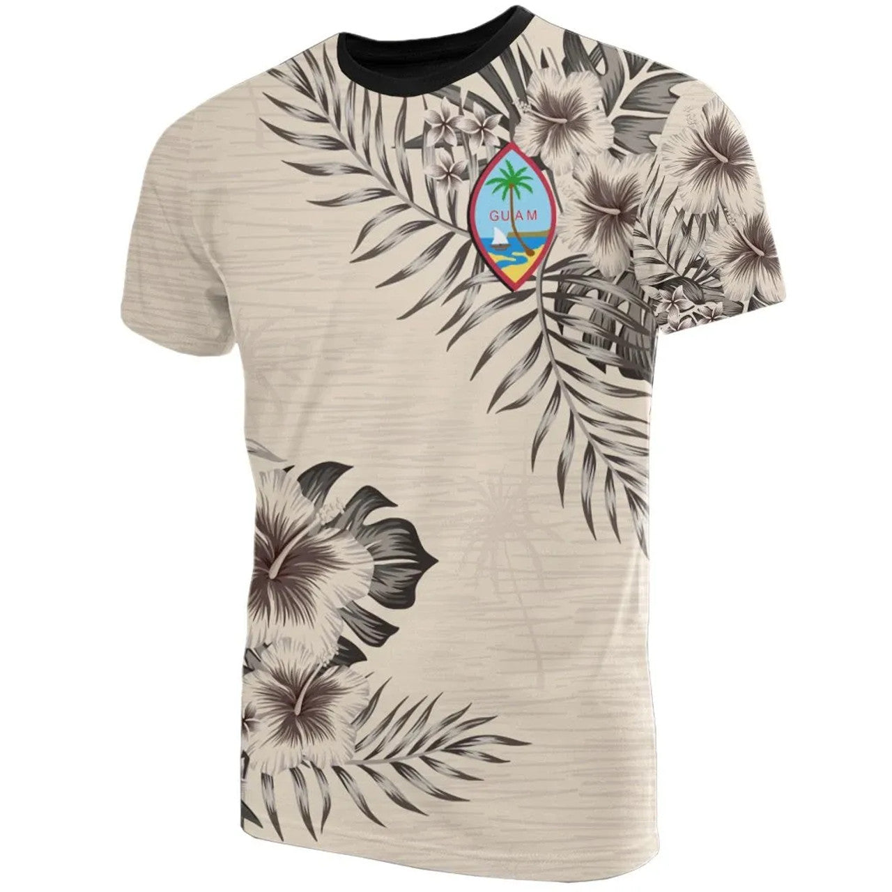 Guam FLag Beige Hibiscus Pattern T-shirt Unisex