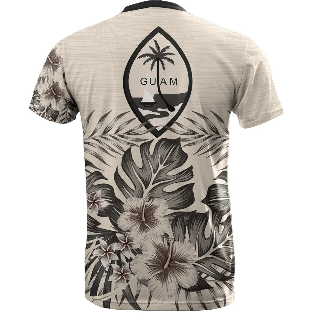 Guam FLag Beige Hibiscus Pattern T-shirt Unisex