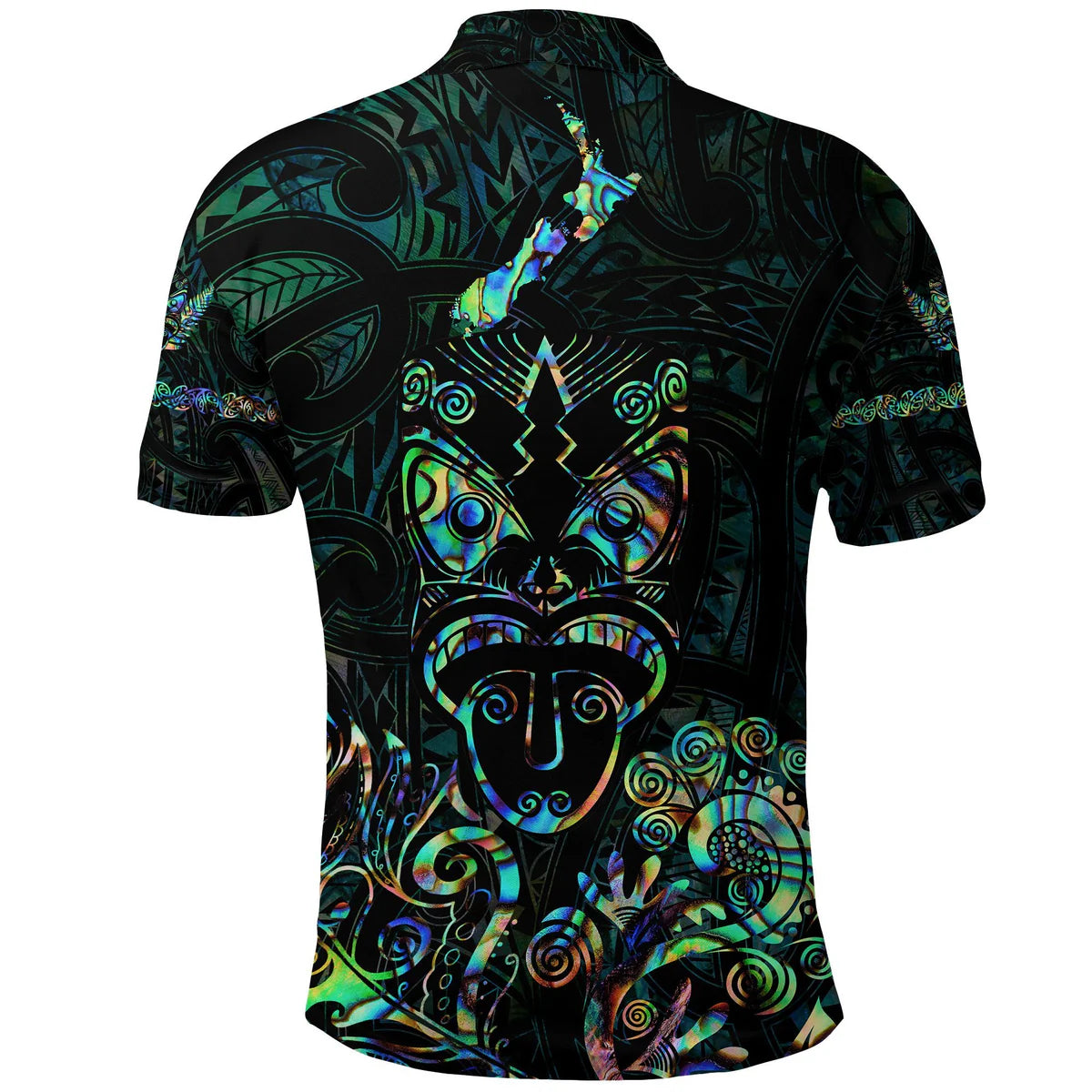 New Zealand Aotearoa Maori Rugby Haka Tattoo With Paua Shell Polo Shirt Unisex