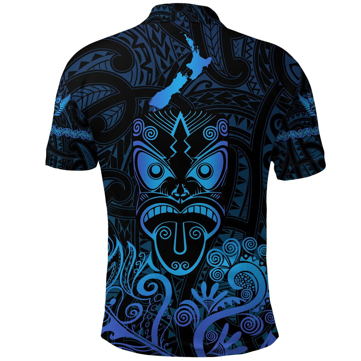 New Zealand Aotearoa Maori Rugby Haka Tattoo With Blue Polo Shirt Unisex