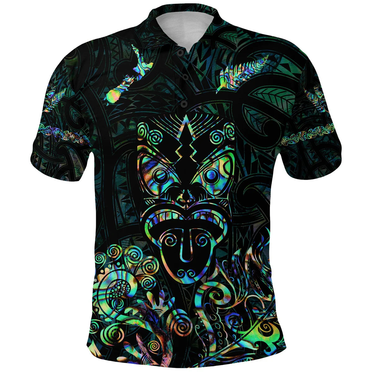 New Zealand Aotearoa Maori Rugby Haka Tattoo With Paua Shell Polo Shirt Unisex