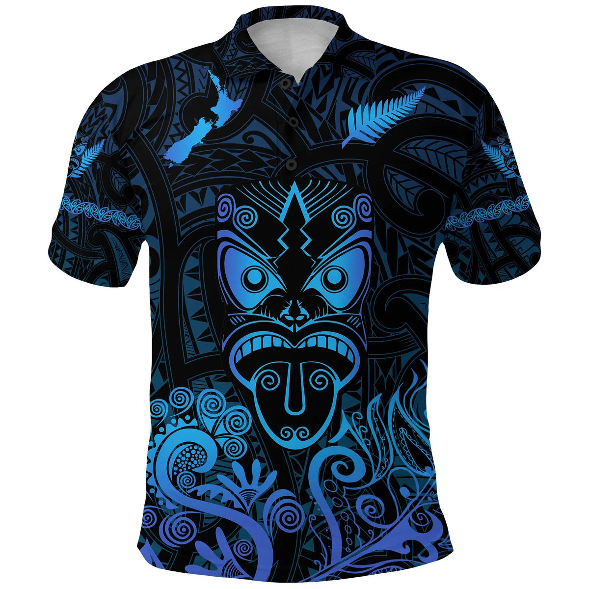 New Zealand Aotearoa Maori Rugby Haka Tattoo With Blue Polo Shirt Unisex