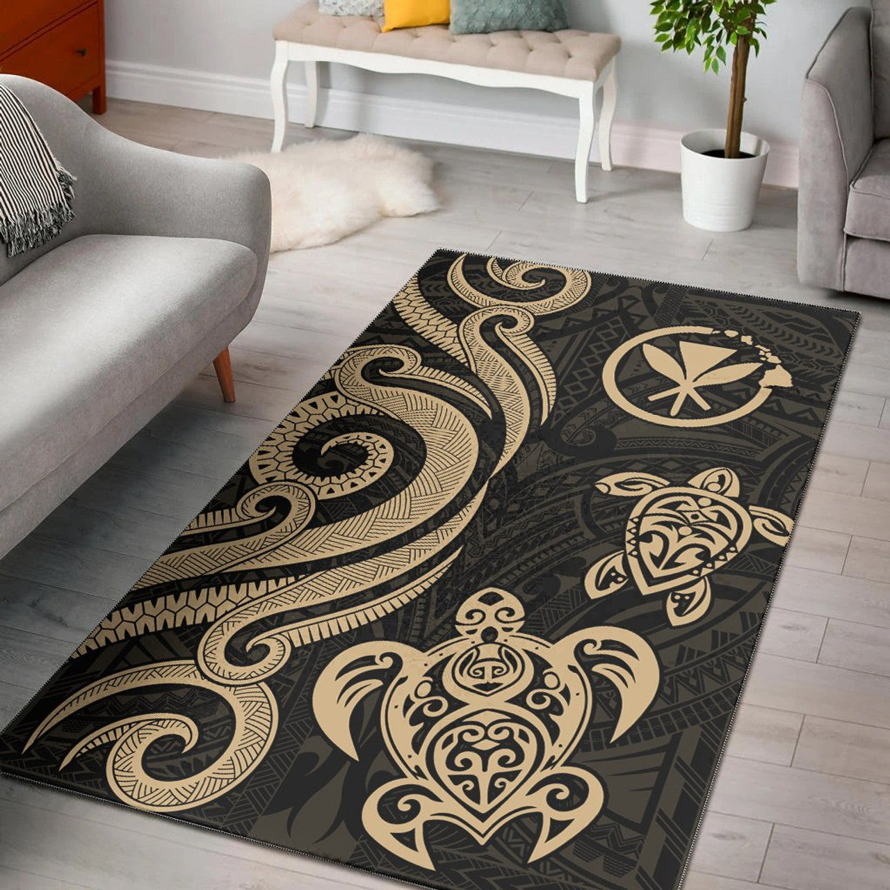 Hawaii Gold Tentacle Turtle Area Rug